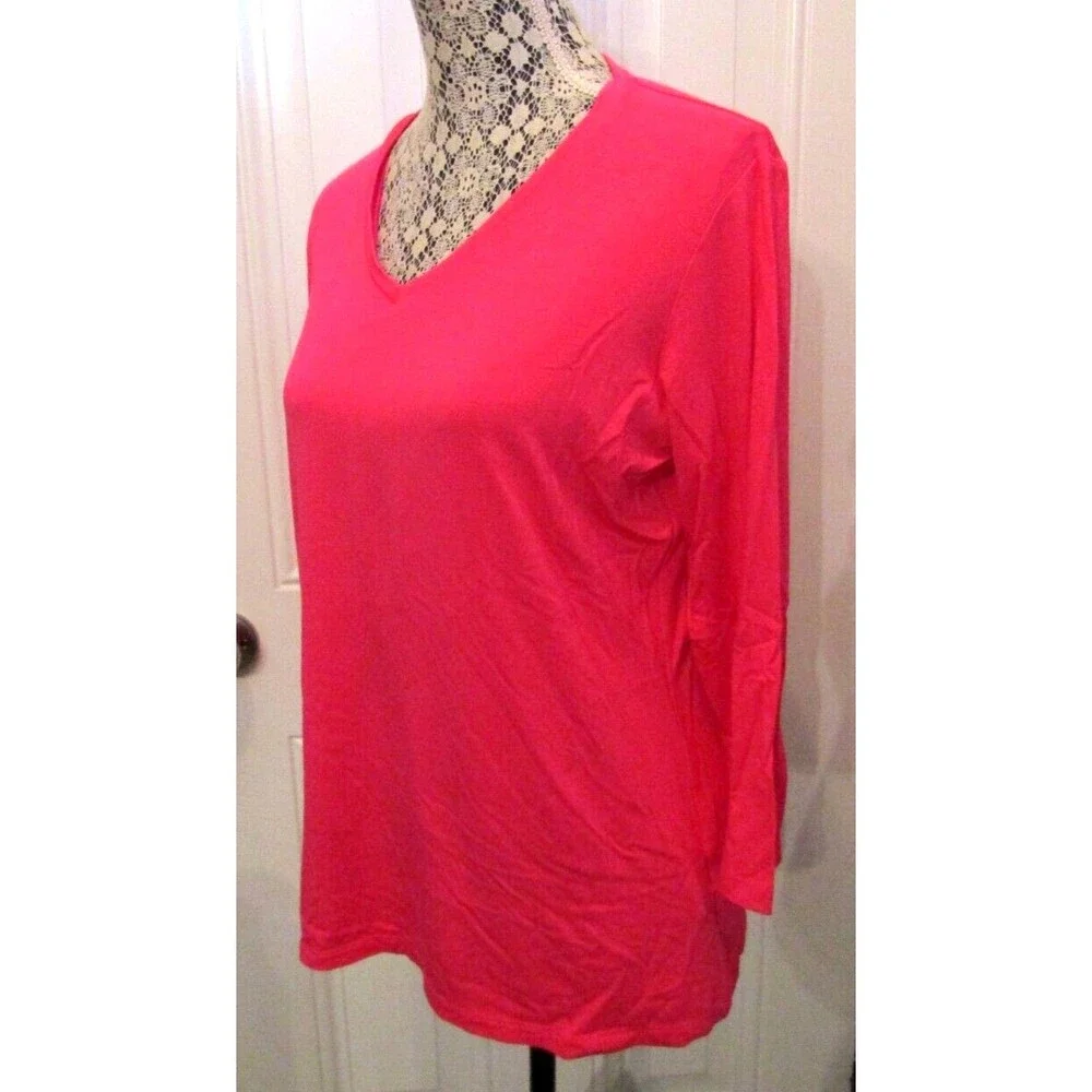Pure Amici T-Shirt NWT Pink Button V Neck Long Sleeve Bamboo Womens Size L